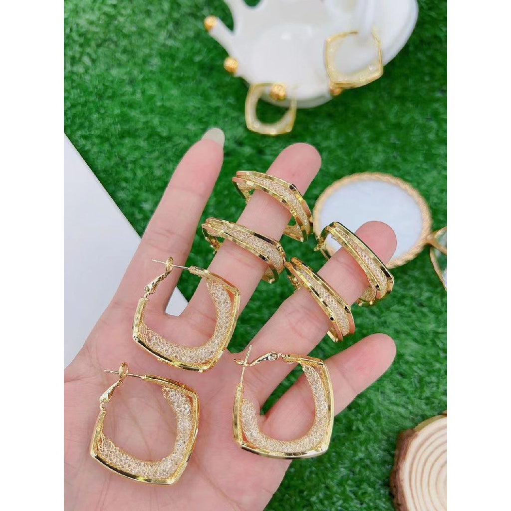 Crystal Mesh Smart Square Circle 18K Gold Hoop Earring For Women Bulk