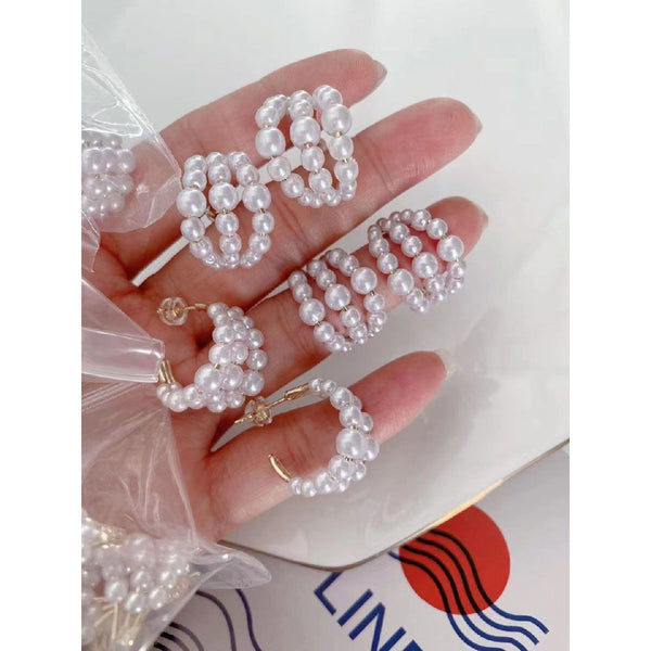 Triple Layer Pearl 18K Gold Huggie Hoop Earring For Women Bulk Main image