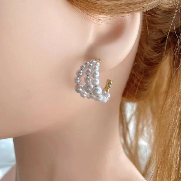 Triple Layer Pearl 18K Gold Huggie Hoop Earring For Women Bulk Secondary image