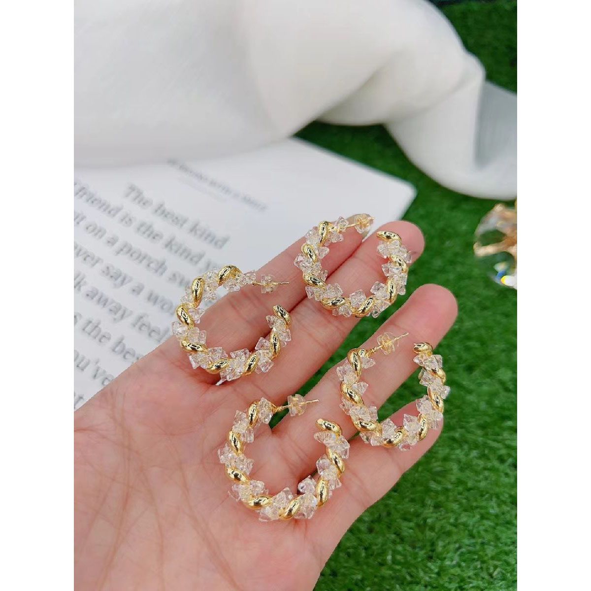 Twisted Crystals 18K Gold Anti Tarnish Hoop Earring For Women Bulk Main image