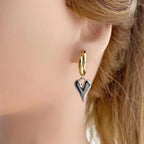 Love Heart Glossy Silver 18k Gold Dangling Hoop Earring for Women