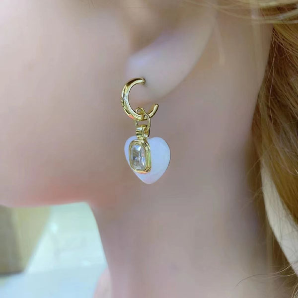 Hot Pink Enamel CZ Love Heart 18K Gold Hoop Drop Earring Bulk Secondary image