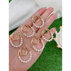 Dual Loup Pearl 18K Gold Anti Tarnish Hoop Earring For Women Bulk