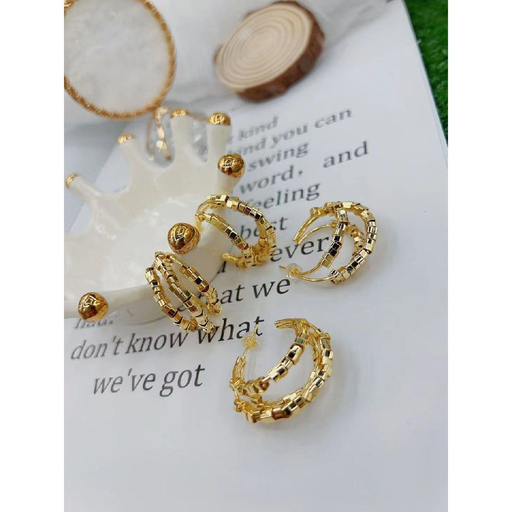 Glossy 18K Gold Anti Tarnish Triple Hoop Earring For Women Bulk