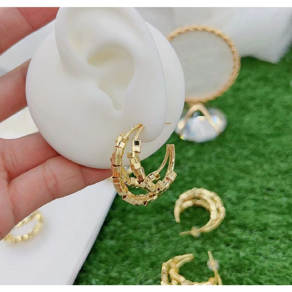 Glossy 18K Gold Anti Tarnish Triple Hoop Earring For Women Bulk