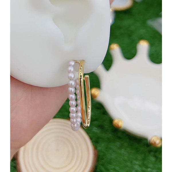Dual Layer Pearl 18K Gold Geometric Hoop Earring For Women Bulk Main image