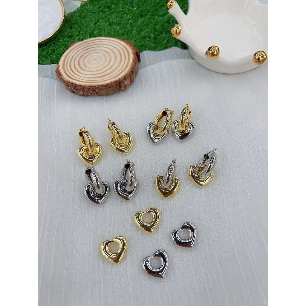 Heart Love Glossy Silver 18K Gold Hoop Drop Earring For Women Bulk