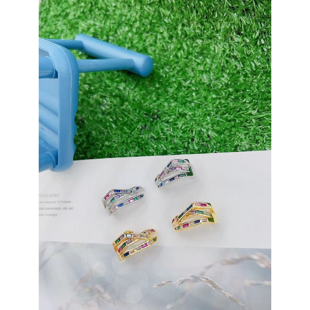 Copper Rainbow Multi Color Cubic Zirconia Stud Earring Pair Women Bulk