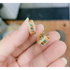 Copper Rainbow Multi Color Baguette Cubic Zirconia Earring Hoop Bulk