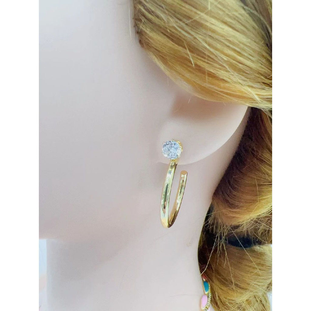 Daily Wear Solitaire Glossy 18K Gold Hoop Bali Earring Women Bulk