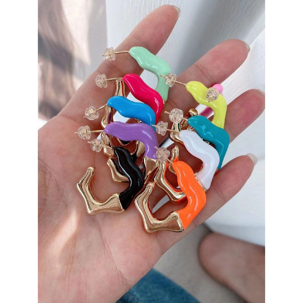 Enamel Curly 18K Gold Smart Copper Hoop Bali Earring For Women Bulk