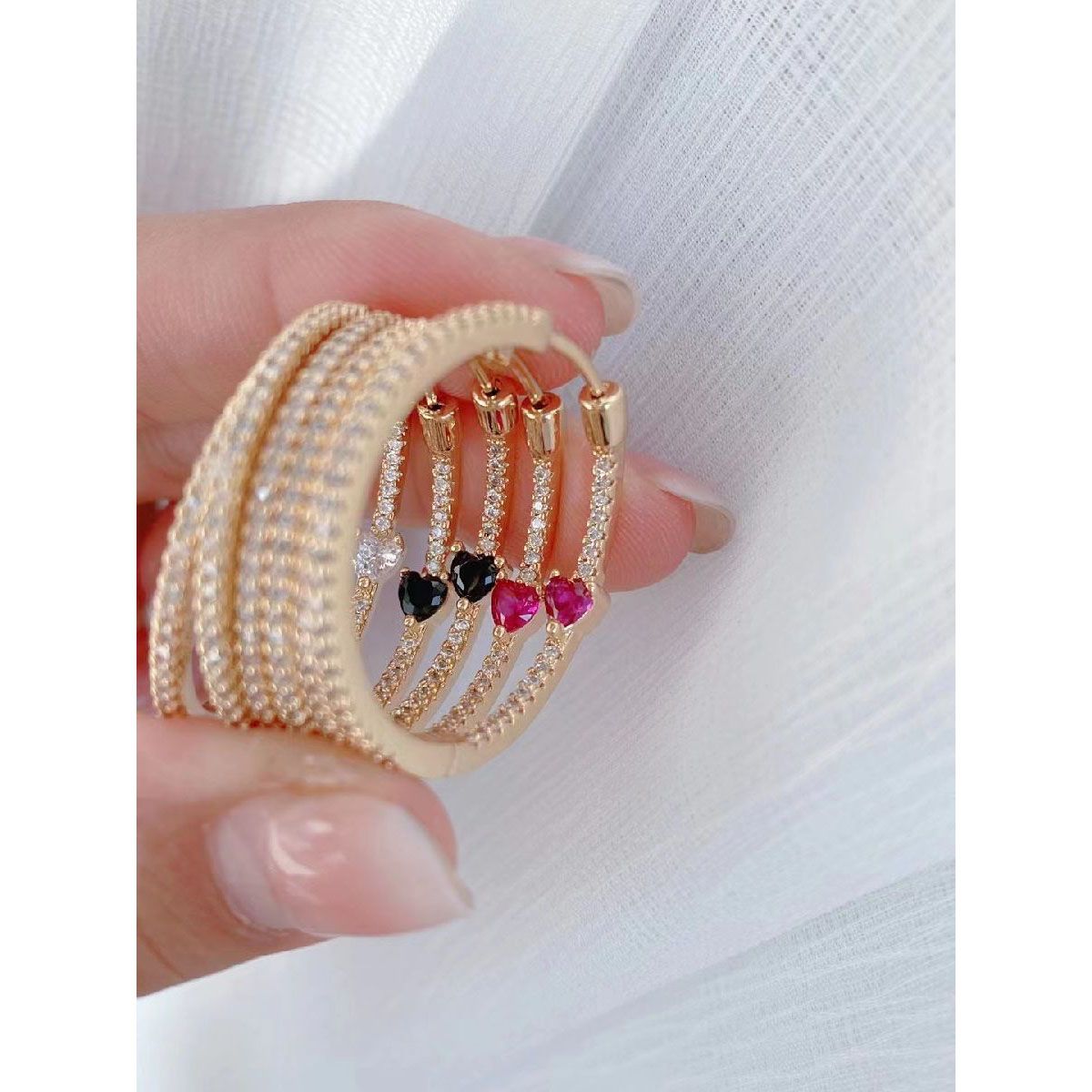White Heart Gold Copper CZ Inside Out Hoop Bali Earring Bulk