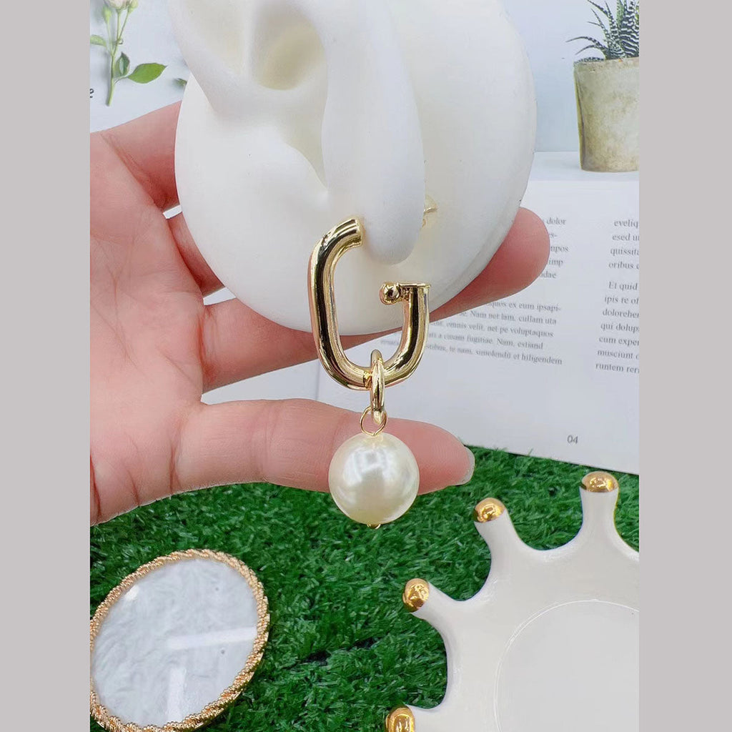 Pearl Drop Smart 18K Gold Square Hoop Bali Earring For Women Bulk