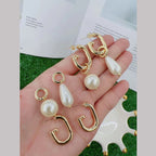 Pearl Drop Smart 18K Gold Square Hoop Bali Earring For Women Bulk