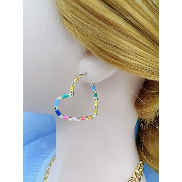 Multi Color Enamel Heart Love 18K Gold Hoop Bali Earring Women Bulk Secondary image