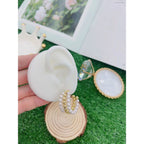 Triple Layer Pearl Glossy 18K Gold Beads Hoop Bali Earring Women Bulk