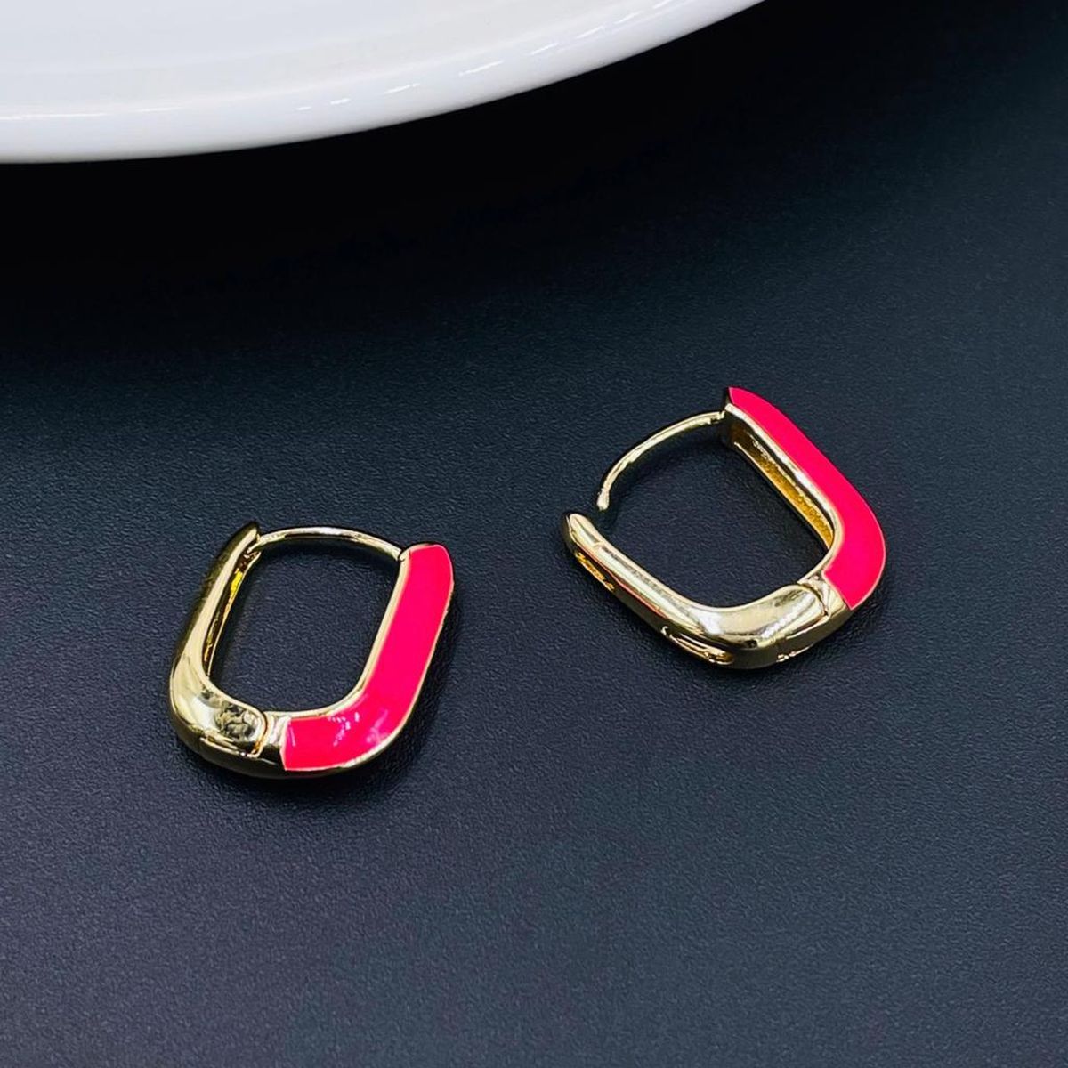 Enamel 18K Gold Copper Rectangle Hoop Stud Earring For Women Bulk
