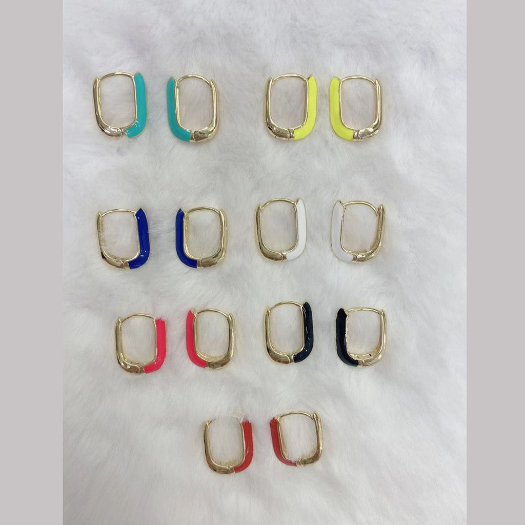 Enamel 18K Gold Copper Rectangle Hoop Stud Earring For Women Bulk
