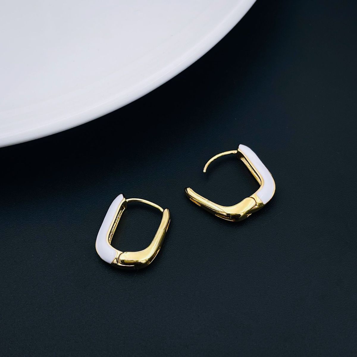 Enamel 18K Gold Copper Rectangle Hoop Stud Earring For Women Bulk