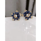 Flower Blue Cubic Zirconia Pearl 18K Gold Stud Earring For Women Bulk