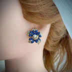 Flower Blue Cubic Zirconia Pearl 18K Gold Stud Earring For Women Bulk