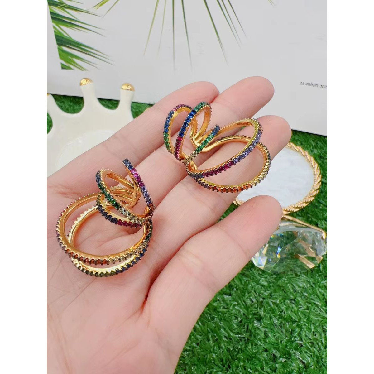 Rainbow Multi Color Cubic Zirconia Single Ear Cuff Earring Women Bulk