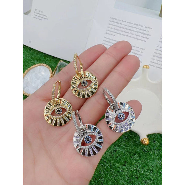 Evil Eye Multi Color 18K Gold Dangling Hoop Earring For Women Bulk Main image