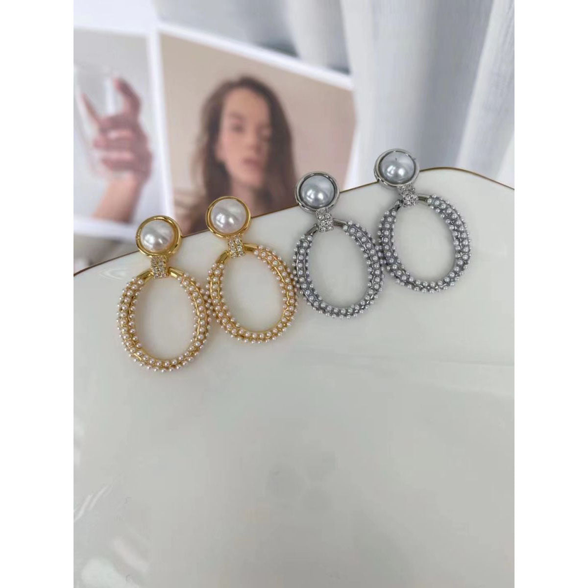 Intricate Pearl 18K Gold Dangling Earring For Women Bulk Main image