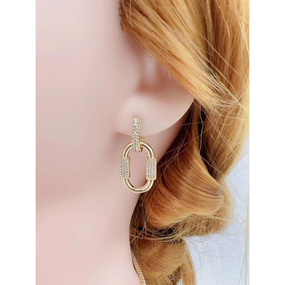 Dual Links Geometric 18K Gold Chain Link Dangling Hoop Earring Bulk Secondary image
