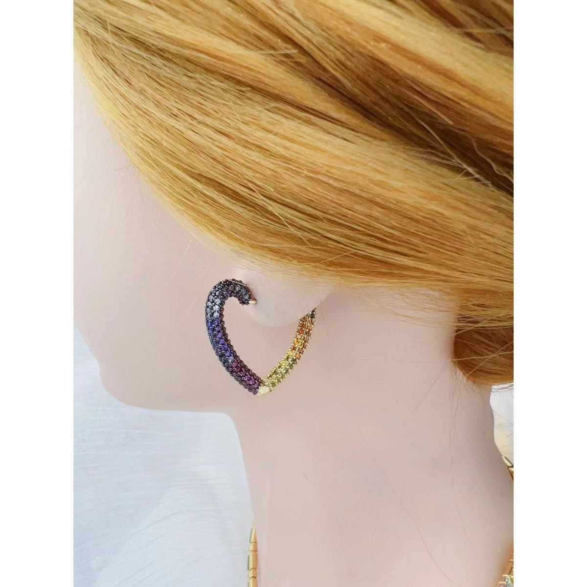 Rainbow Multi Color Heart Love 18K Gold Hoop Earring For Women Bulk