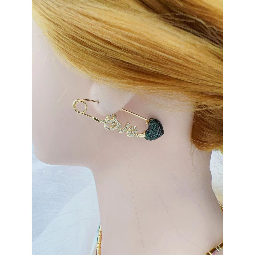 Love Heart Safety Pin 18K Gold Single Ear Earring For Women Bulk