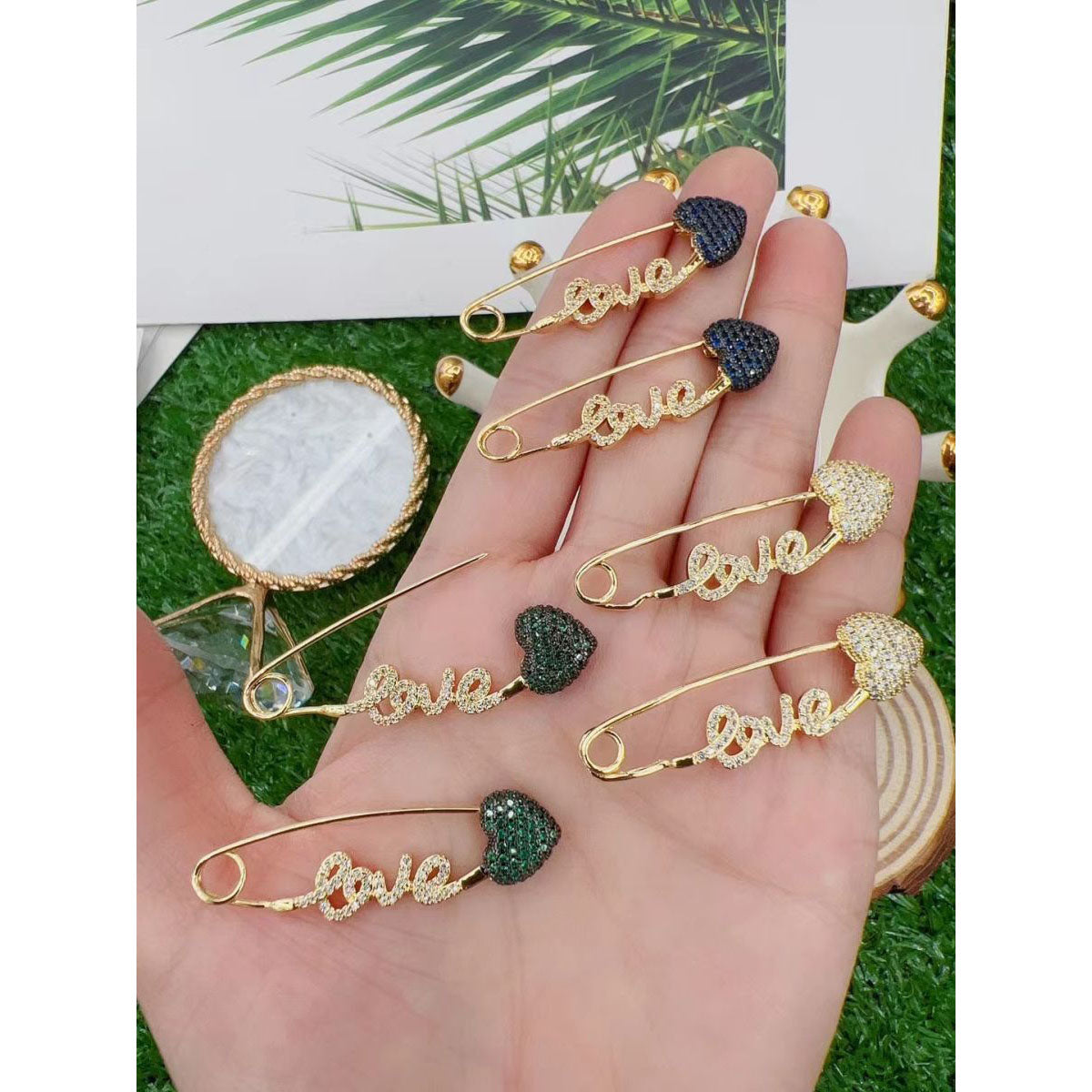 Love Heart Safety Pin 18K Gold Single Ear Earring For Women Bulk Secondary image