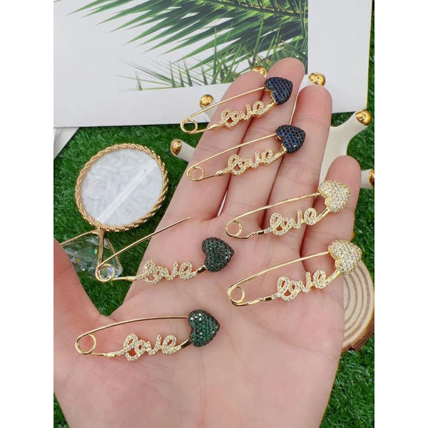 Love Heart Safety Pin 18K Gold Single Ear Earring For Women Bulk Secondary image