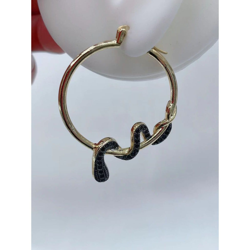 Snake Black Cubic Zirconia 18K Gold Copper Hoop Earring for Women