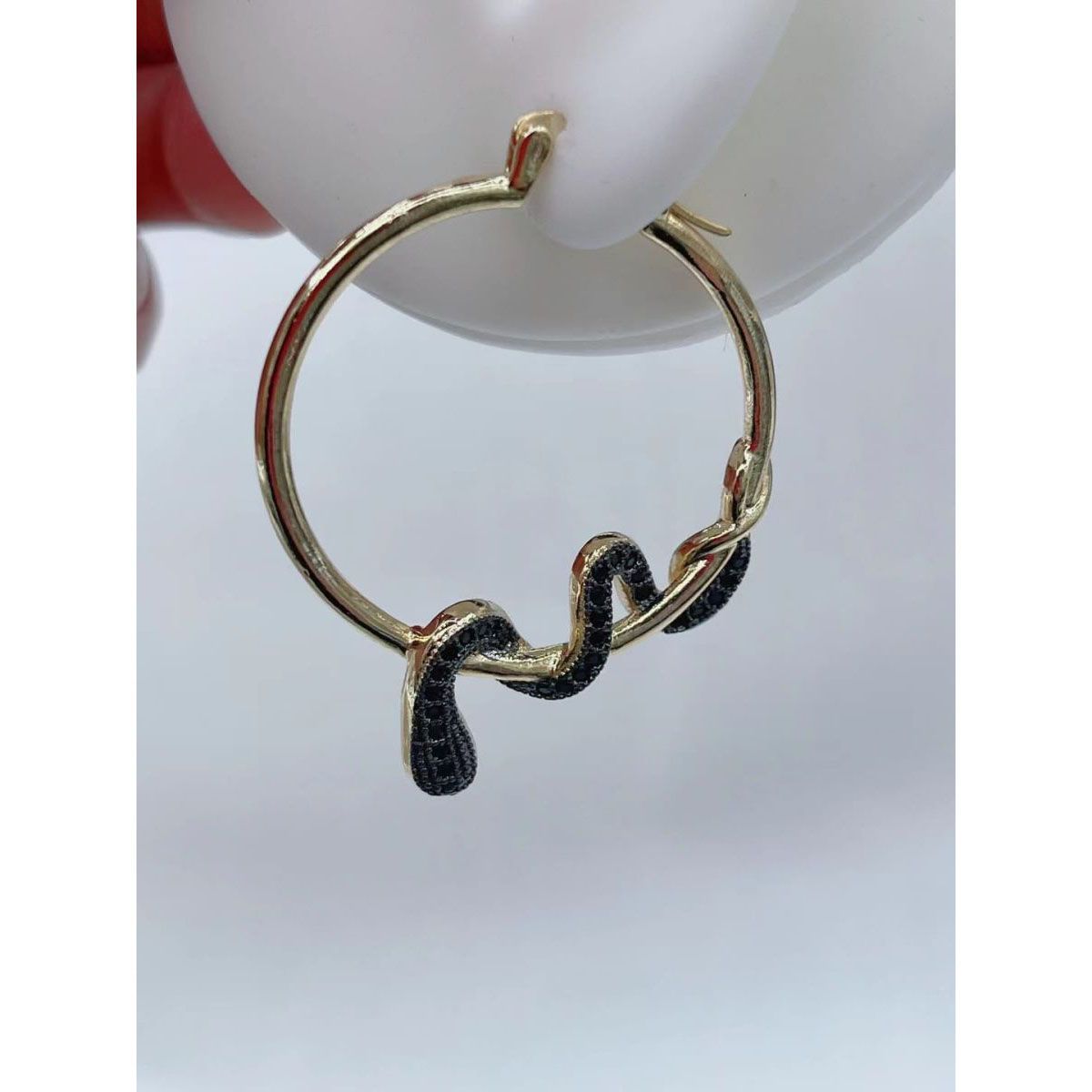 Snake Black Cubic Zirconia 18K Gold Copper Hoop Earring for Women