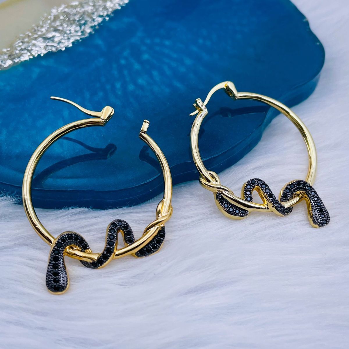 Snake Black Cubic Zirconia 18K Gold Copper Hoop Earring for Women Main image