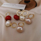 Button Pearl 18K Gold Copper Hoop Bali Drop Earring For Women Bulk