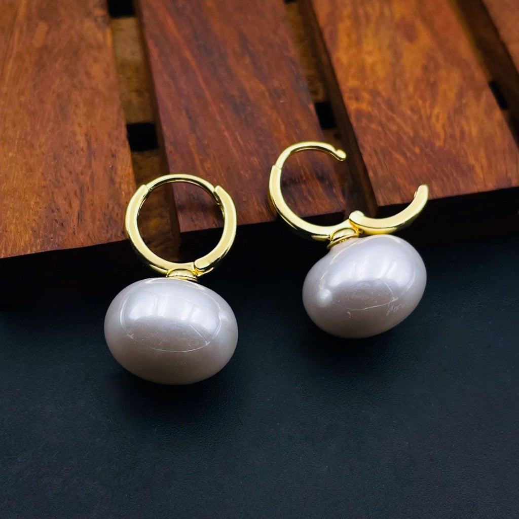 Button Pearl 18K Gold Copper Hoop Bali Drop Earring For Women Bulk