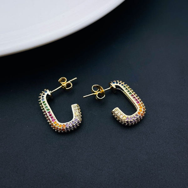 Half Rectangle Multi Color Rainbow Copper Gold Hoop Earring Women Bulk Main image