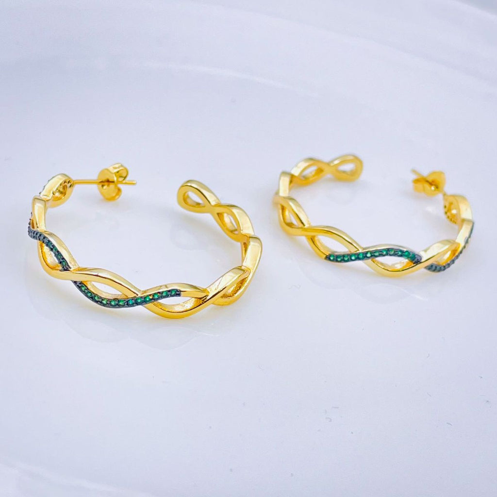 Twisted Wavy Curly Blue Cubic Zirconia 18K Gold Hoop Earring Bulk