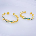 Twisted Wavy Curly Blue Cubic Zirconia 18K Gold Hoop Earring Bulk