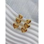 Triple Heart Love Copper Glossy 18K Gold Dangler Drop Earring Bulk