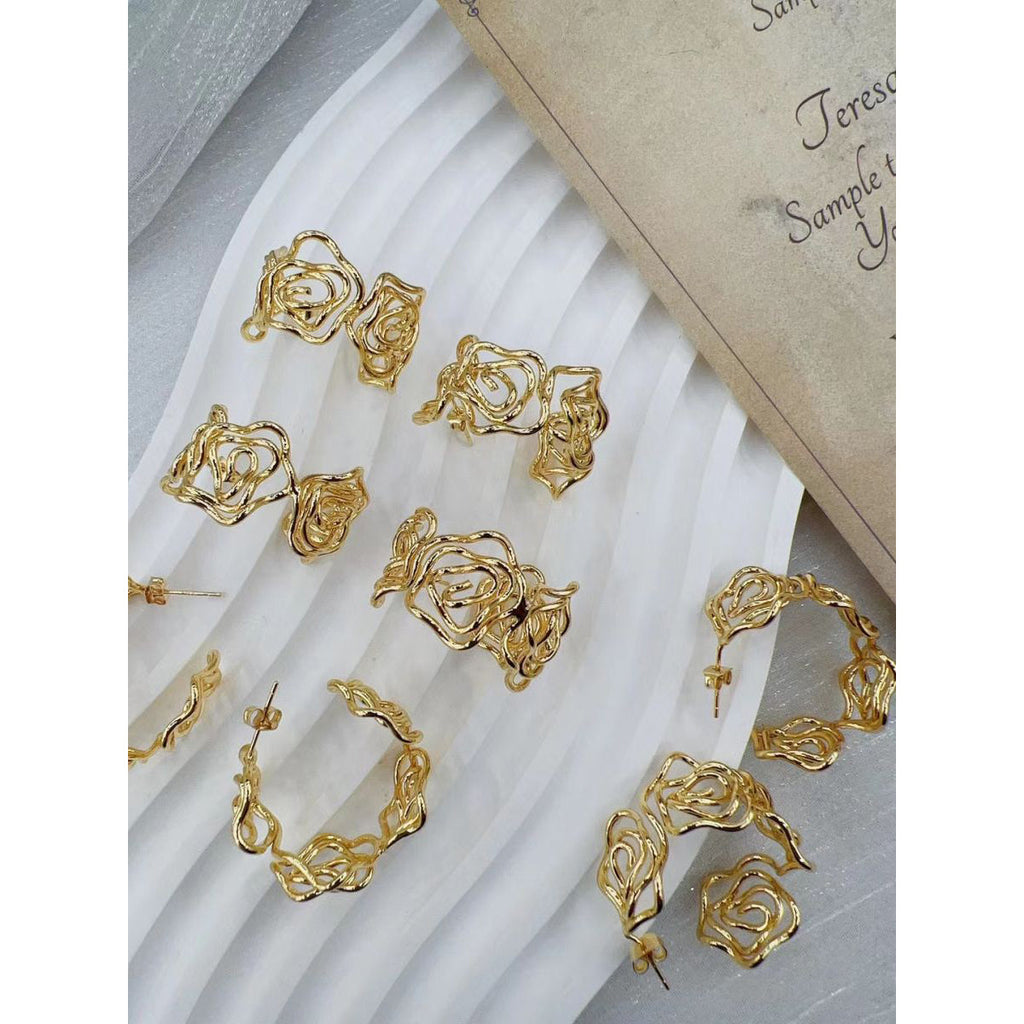 Curly Rose Twisted Copper 18K Gold Hoop Earring For Women Bulk