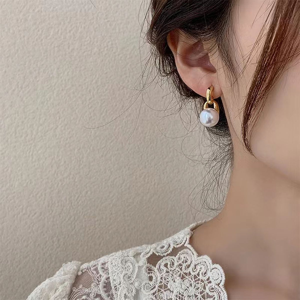 Simple Pearl Glossy 18K Gold Copper Stud Drop Earring For Women Bulk