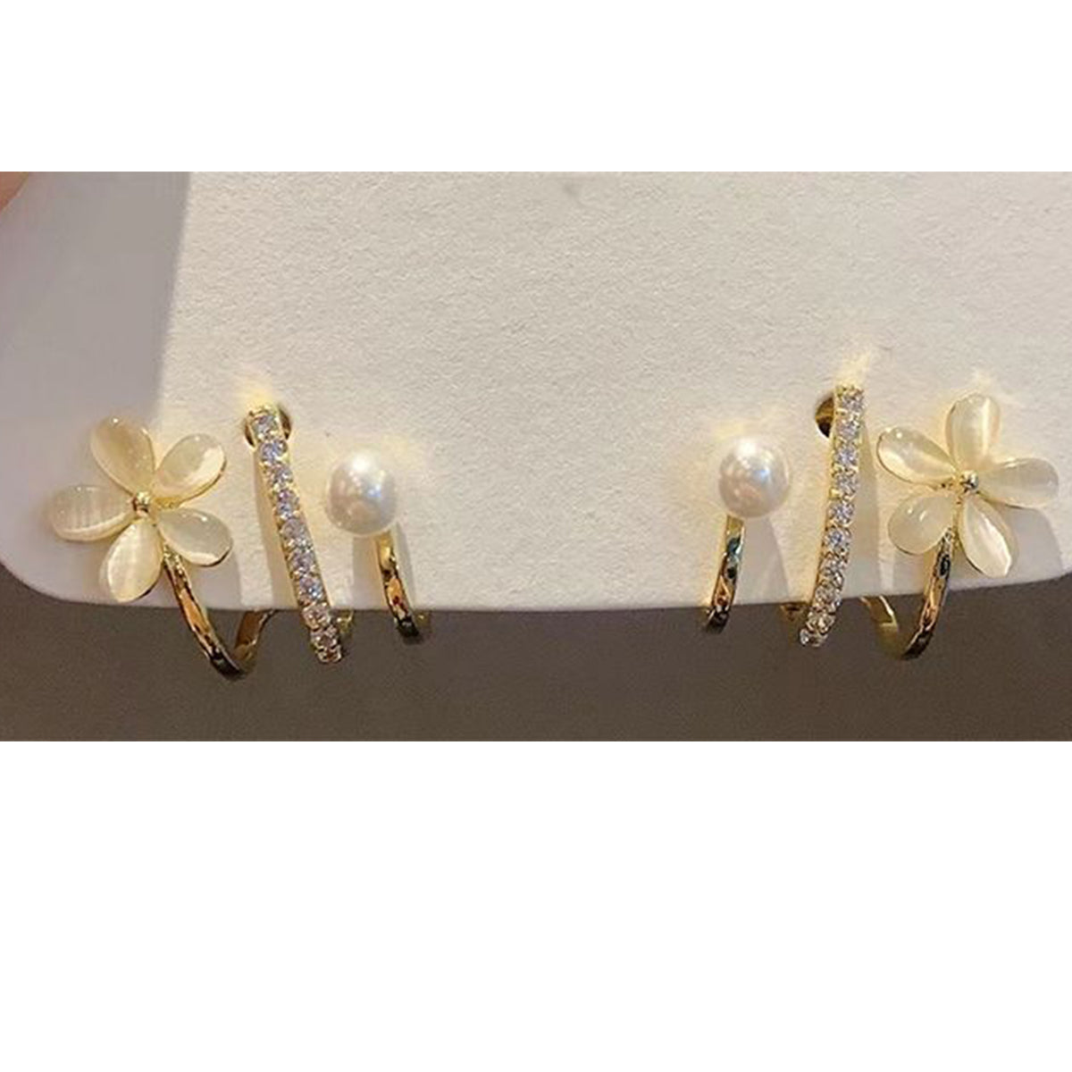 Flower Pearl Cubic Zirconia Copper Huggie Stud Earring For Women Bulk Secondary image