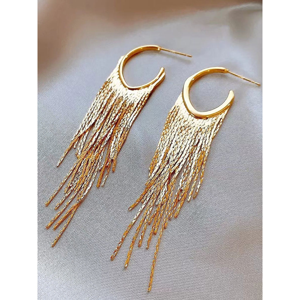 Long Chain Glossy Copper 18K Gold Dangling Tassel Hoop Earring Bulk