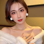 White 3D Flower Acrylic Gold Stud Earring For Women Bulk