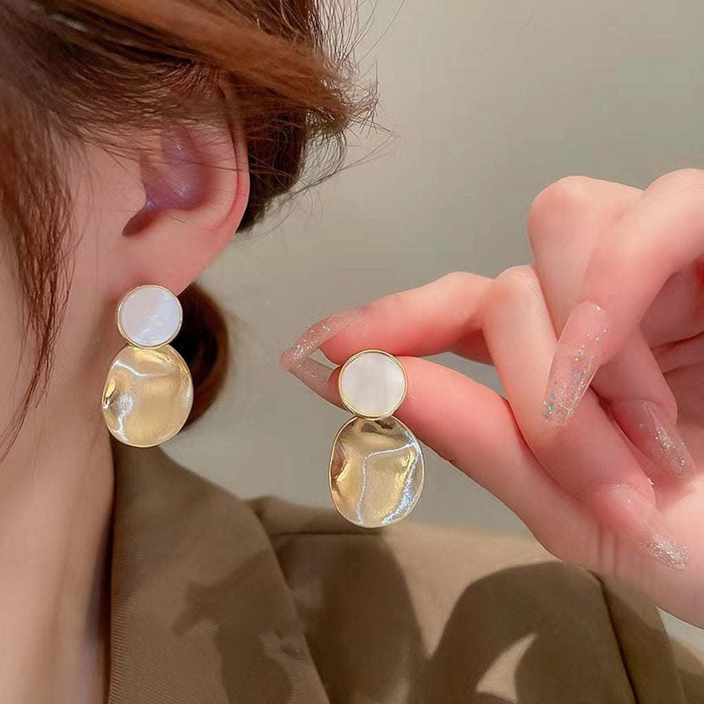Beaten Matte Finish White 18K Gold Copper Dangling Drop Earring Bulk