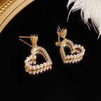 Heart Love Pearl CZ 18K Gold Dangling Earring For Women Bulk