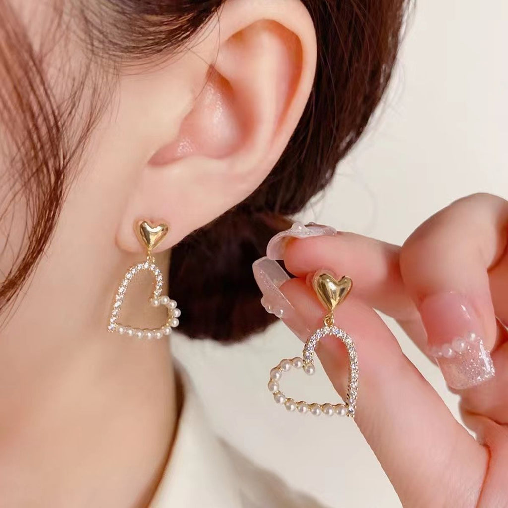 Heart Love Pearl CZ 18K Gold Dangling Earring For Women Bulk